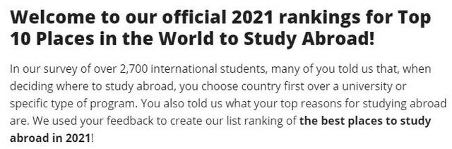 2021全球十大最佳留学国家排名出炉，美、英变动大