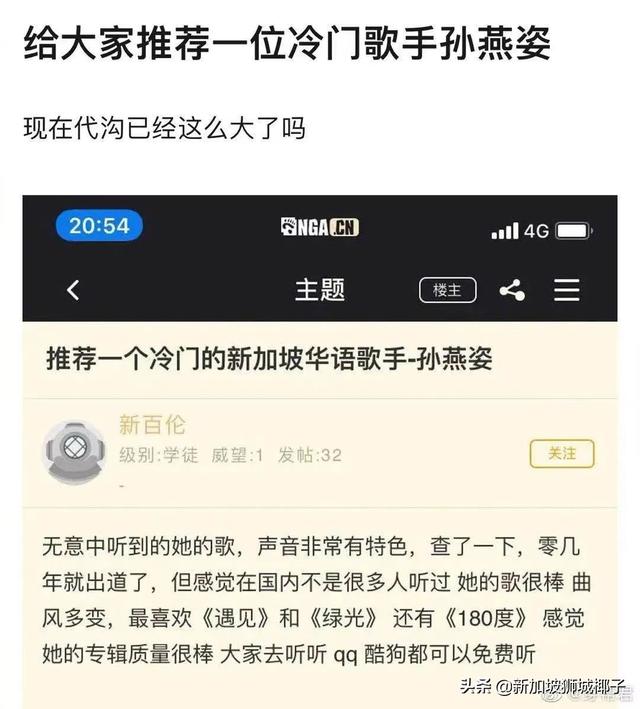 喂，说孙燕姿是新加坡“冷门歌手”的那位，已被“黄牌警告”