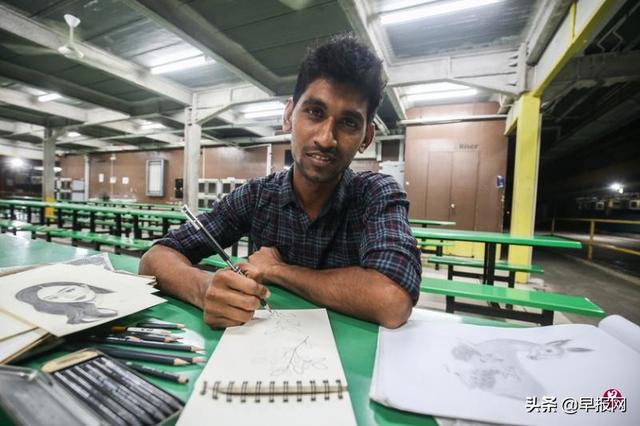 印度客工在新加坡隔离期间如何自学钢笔画？
