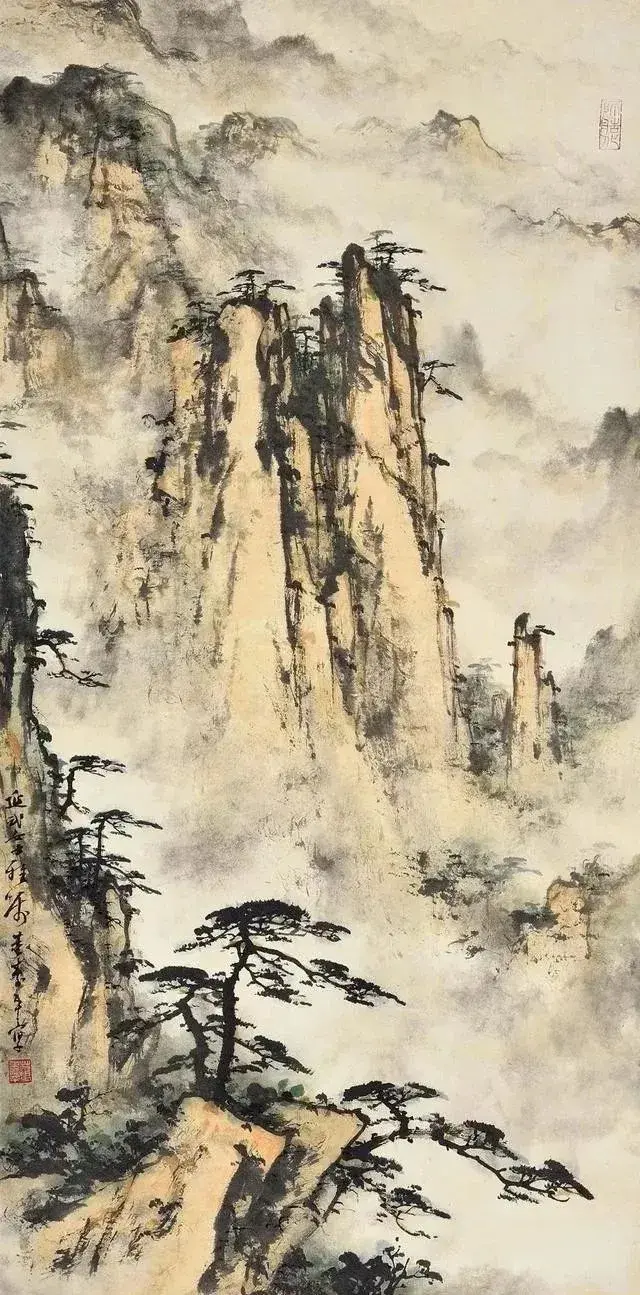 董寿平《深山飞瀑》
