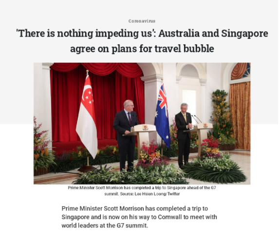 G7前莫里森与李显龙会面：新加坡呼吁澳中合作 商谈澳新互通旅行圈