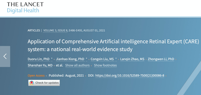 携鹰瞳Airdoc，中山眼科完成全球首个视网膜多病种AI真实世界研究