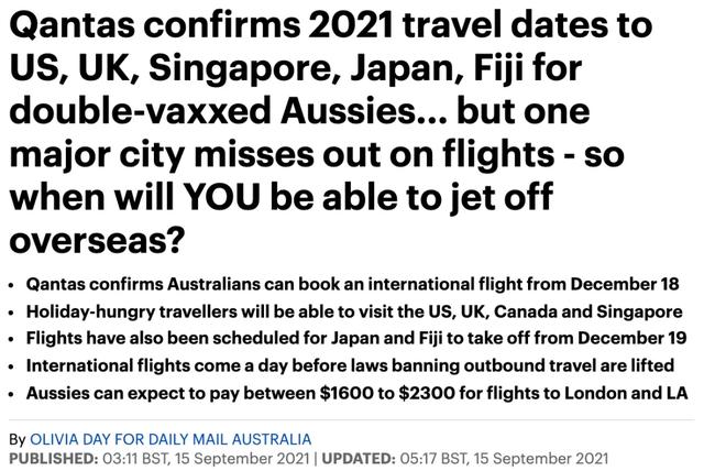 定了！澳航称12月18日开国际航班！然而新加坡却突然取消赴澳航班