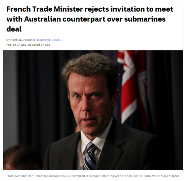 法国贸易部长拒绝与特翰会晤 马来西亚敦促澳洲解释澳英美联盟