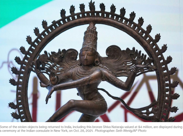美国向印度归还250件被盗珍贵文物，估价高达1500万美元