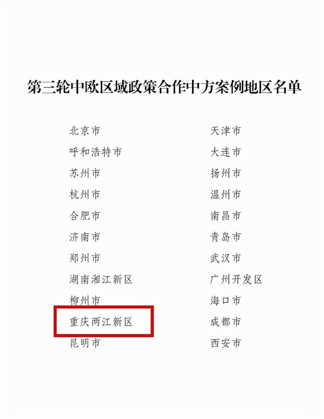 国家发改委点赞！重庆两江新区获评第三轮中欧区域政策合作中方案例地区