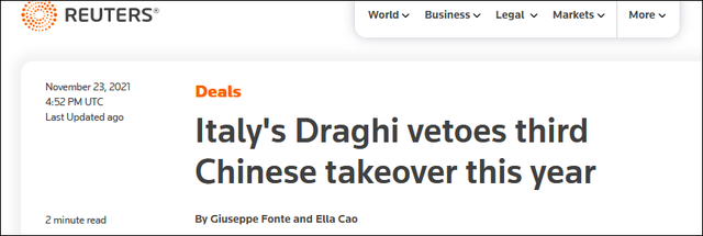 意大利否决中资收购案，又拿半导体安全当借口