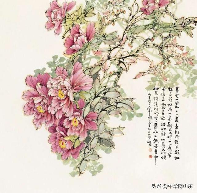 双钩绘国色，白描鹤笔翁——著名画家曹明冉墨彩描绘盛世牡丹