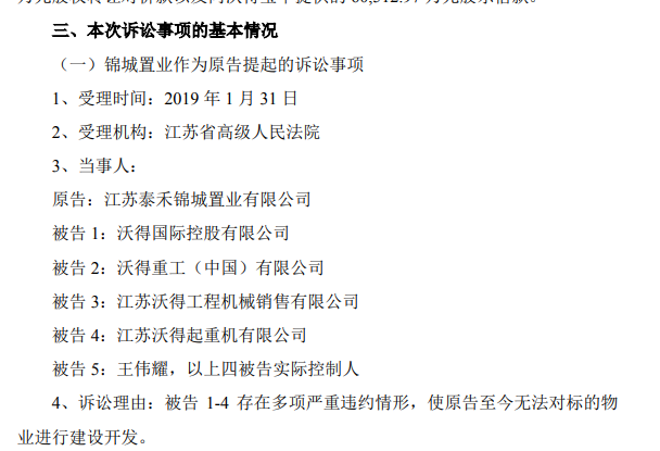 镇江“富豪”王伟耀携旗下沃得农机拟IPO：与泰禾集团涉诉金额近30亿的纠纷影响大吗？