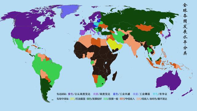 从全球的发展水平，看发达国家与发展中国家的情况