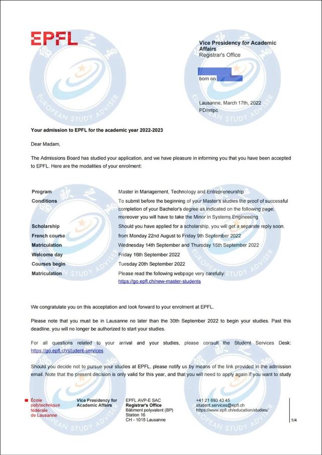 成功俘获瑞士洛桑联邦理工Offer，怀揣梦想踏上人生新征程