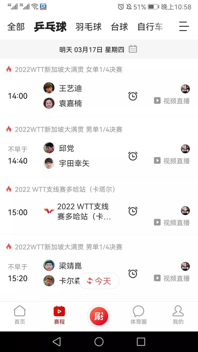 WTT新加坡大满贯赛事明日看点（2022.03.17）