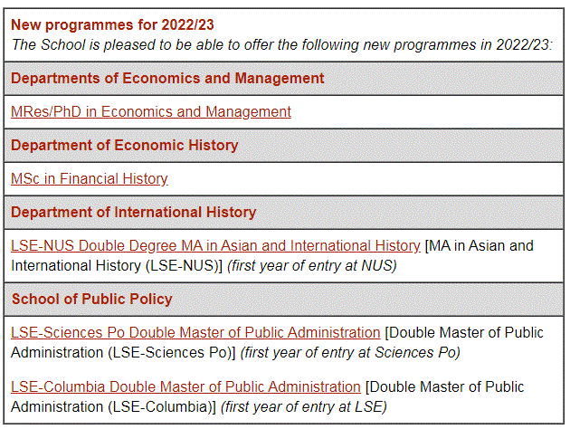 LSE宣布：2022/23 学年新增5个硕博专业