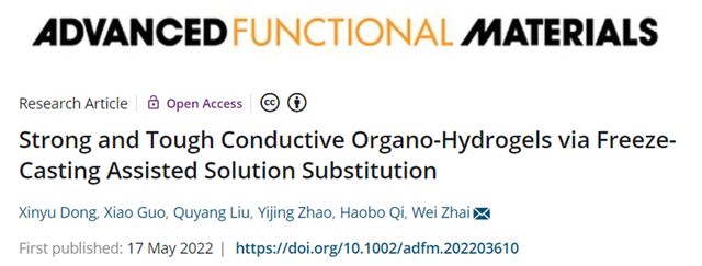 新加坡国立大学：通过冷冻铸造辅助溶液替代的强韧导电有机水凝胶