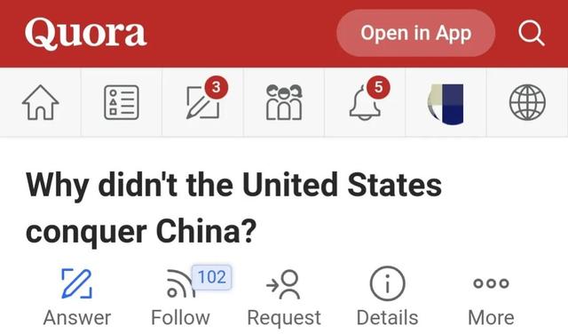 美国网友问：为什么美国不去彻底征服中国？以绝后顾之忧？
