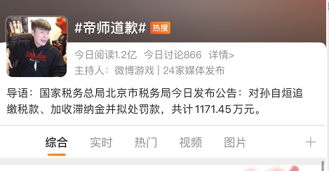 1171.45万元！网络主播帝师偷逃税被罚