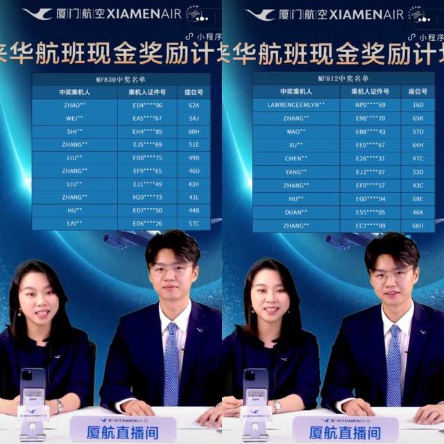 开奖了！厦航两个航班40万大奖来袭，谁是这20名幸运儿？