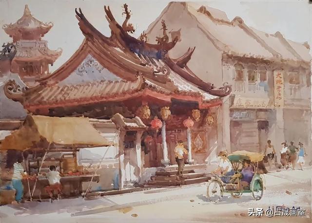 画家笔下的水彩风景，画面色彩丰富，造型严谨，安静细腻