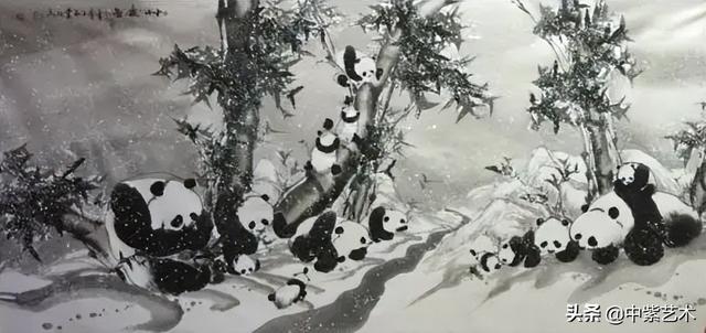 中国布上水墨画第一传人《江山多娇图》中国熊猫之王国家一级画师