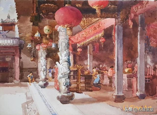 画家笔下的水彩风景，画面色彩丰富，造型严谨，安静细腻