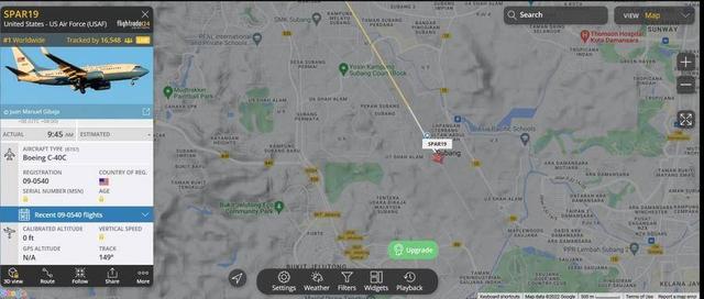 航班飞行信息平台：佩洛西专机抵达马来西亚