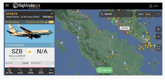 佩洛西专机据传已从马来西亚飞往中国台湾，美航母将护送