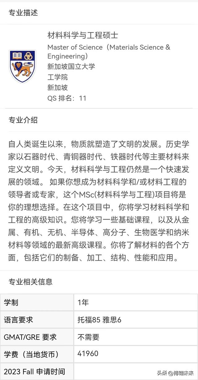 新加坡国立大学「材料科学与工程」录取捷报两连发