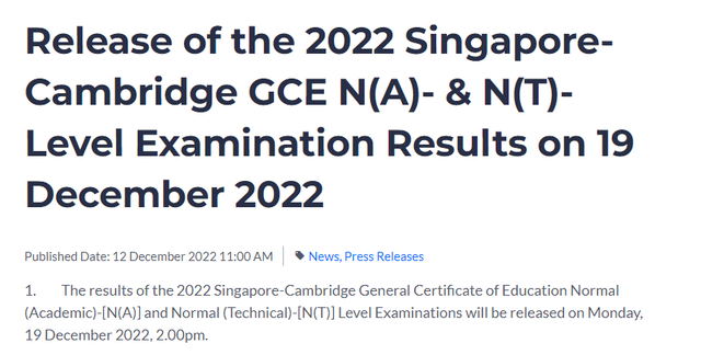 N水准考试成绩即将发布！新加坡学生12月19日开始新阶段申请报名