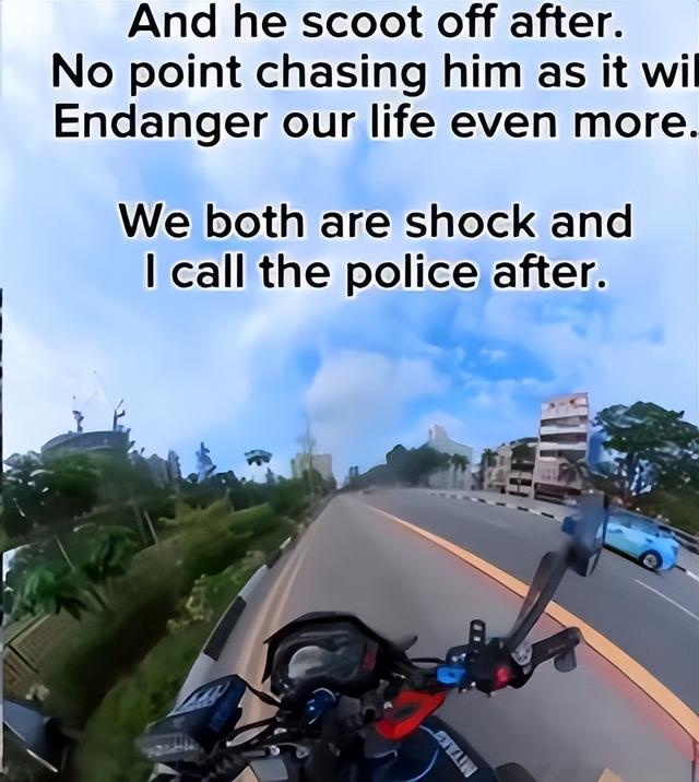 太惊险！新加坡一辆汽车撞摩托车后逃逸，骑士庆幸逃出生天