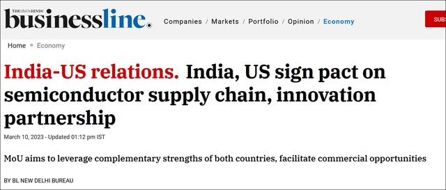 “美国依赖台湾太不稳定”，美印签署半导体合作备忘录