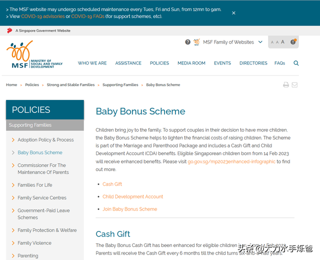 新加坡政府婴儿奖励计划（2023年2月14日更新）