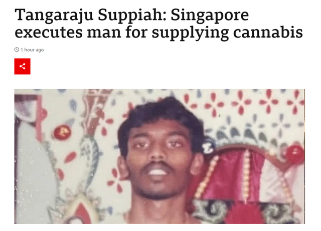英媒：新加坡对一名试图走私1公斤大麻的马来西亚男子处以绞刑