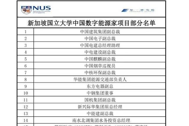 新加坡国立大学中国数字能源家项目学员名单