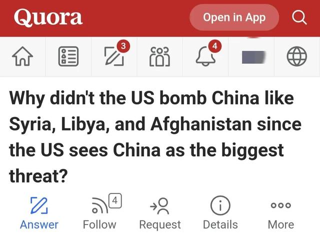 美国网友问：为什么美国不像轰炸叙利亚和阿富汗那样轰炸中国？
