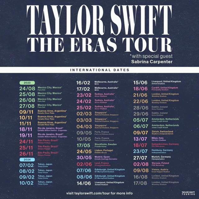 Taylor Swift宣布世界巡演，亚洲仅有东京和新加坡两站！