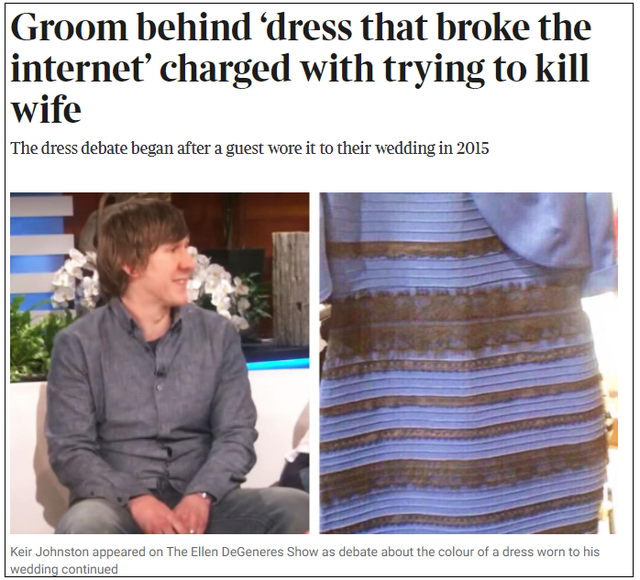 曾因“蓝黑/白金裙”照爆红，英国男子被控家暴、谋杀妻子